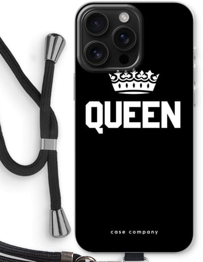 Case Company® - Hoesje met koord geschikt voor iPhone 16 Pro Max hoesje met Koord - Queen zwart - Telefoonhoesje met Zwart Koord - Bescherming aan alle Kanten en Over de Schermrand