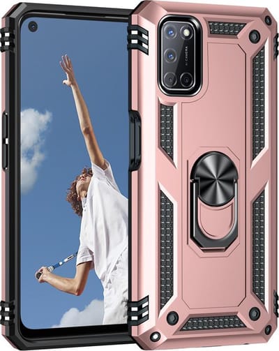 Anti-Shock Hybrid Ring Armor Hoesje Geschikt voor: Oppo A73 5G - rose goud