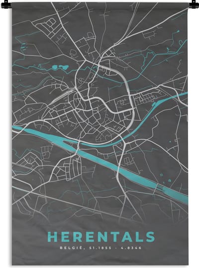Wandkleed - Wanddoek - Stadskaart – Grijs - Kaart – Herentals – België – Plattegrond - 120x180 cm - Wandtapijt