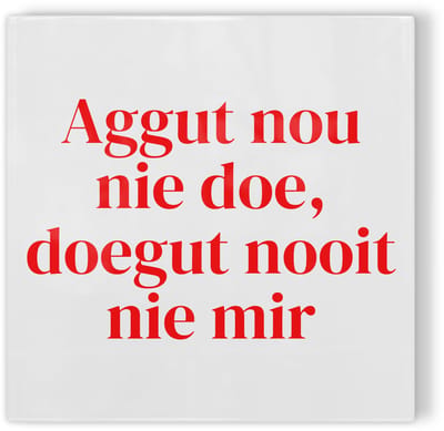 Tegeltje Breda Aggut nou nie doe, doegut nooit nie mir - wit rood - tegeltje stad - tegeltje met tekst