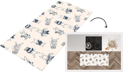 Keukenloper - Loper keuken - Konijnen - Vintage - Patronen - 120x50 cm - Keukenloper vinyl
