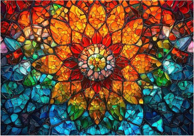 1000 Delige Legpuzzel: Glas-in-lood Bloemen Mandala voor Volwassenen