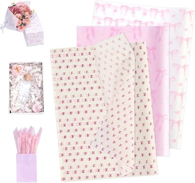 Zijdepapier in wit en roze met strikpatroon voor cadeauverpakking en knutselen