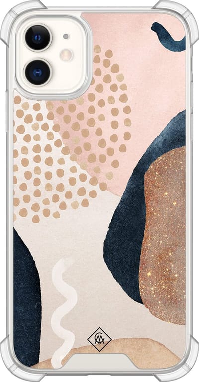 Casimoda® hoesje - Geschikt voor iPhone 11 - Abstract Dots - Shockproof case - Extra sterk - Siliconen/TPU - Bruin/beige, Transparant