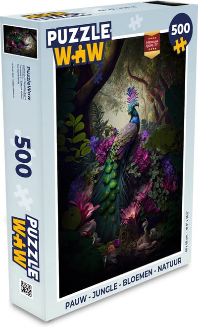 Puzzel Pauw - Jungle - Bloemen - Natuur - Legpuzzel - Puzzel 500 stukjes