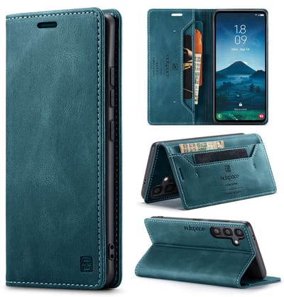 Luxe Flip Case met RFID Bescherming Kaarthouder en Magneetsluiting voor Samsung Galaxy S25 FE _ Blauw