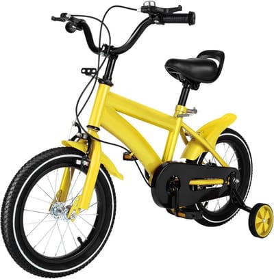 Kinderfiets 14 inch - Jongensfiets Meisjesfiets - Leren Fietsen - Met Steunwielen - 100 cm - Geel