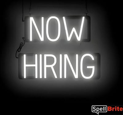 NOW HIRING - Lichtreclame Neon LED bord verlicht | SpellBrite | 49 x 38 cm | 6 Dimstanden - 8 Lichtanimaties | Reclamebord neon verlichting