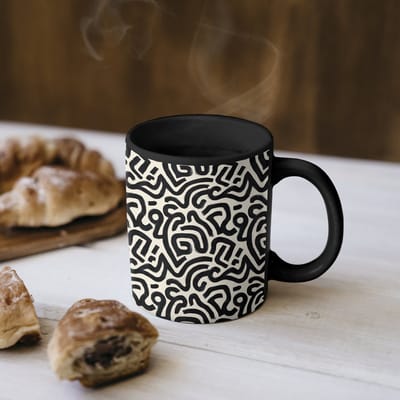 Magische Mok - Foto op Warmte Mokken - Koffiemok - Modern - Abstract - Zwart - Magic Mok - Beker - 350 ML - Theemok