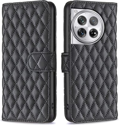 BINFEN Hoesje - Geschikt voor OnePlus 12 Hoesje - BINFEN Rhombus Book Case - Zwart