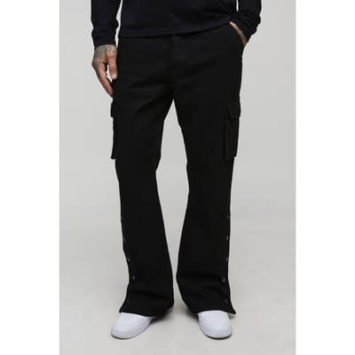 Lange Ontspannen Flare Overdye Popper-Zoom Cargobroek | Washed Black | Size 30