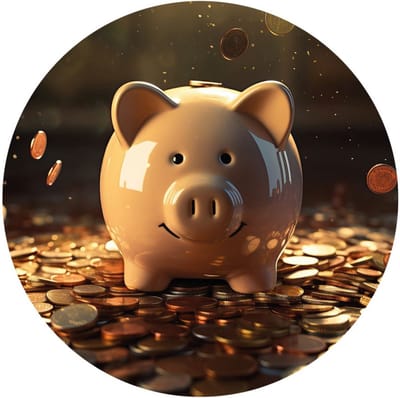 Indoorart - Muurcirkel Spaarvarken Forex 30 cm - Wanddecoratie - Afbeelding op Forex - Inclusief ophangplaat