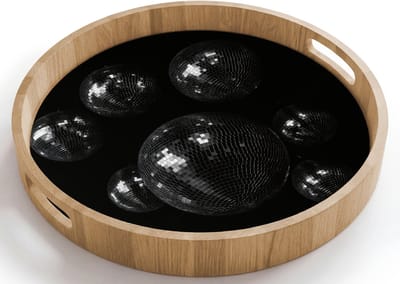 Dienblad rond 40x40 cm - Schootdienblad hout - Discoballen - Minimalistisch - Zwart - Borrelplank rechthoek - Plateau houten dienbladen