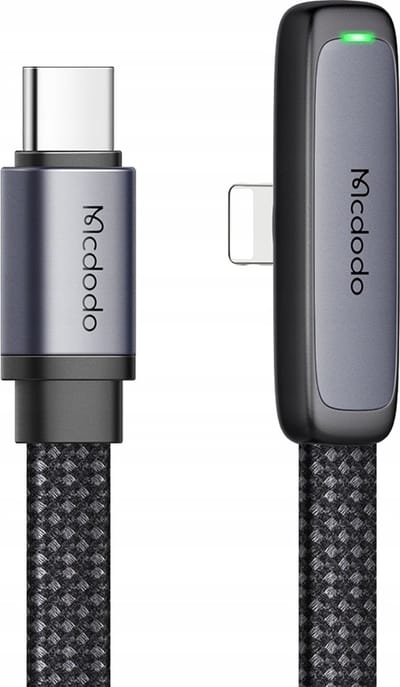 Lightning Kabel Geschikt voor iPhone 2 Meter - Snellader - 90 graden Kabel - 36W - LED Lampje - Zwart - Mcdodo