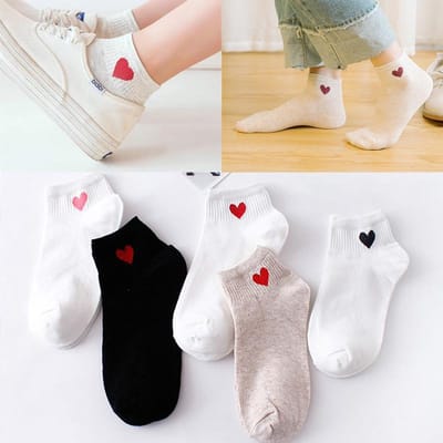5 paires de chaussettes femmes dessin animé mignon cheville chaussettes décontractées femme couleur coton respirant chaussettes de sport Hipster fruits coeur imprimé