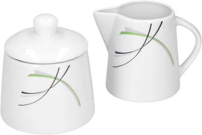 Set suikerpot 28cl & melkkannetje 23cl Donna - wit porselein met lijndecoratie 2-delig