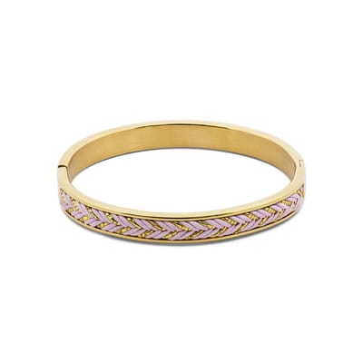 CO88 Collection 8CB-91449 Bangle Dames – Goudkleurige Armband met Roze Gevlochten Detail – Moderne Statement Bangle