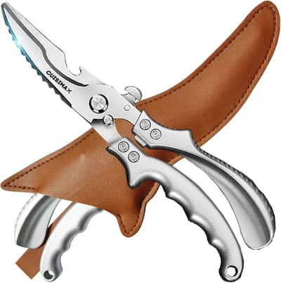 Cuisimax Professionele Vleesschaar met beschermhoes - Voor kip, vlees, vis & bot - Links/Rechtshandig - Keukenschaar - Wildschaar
