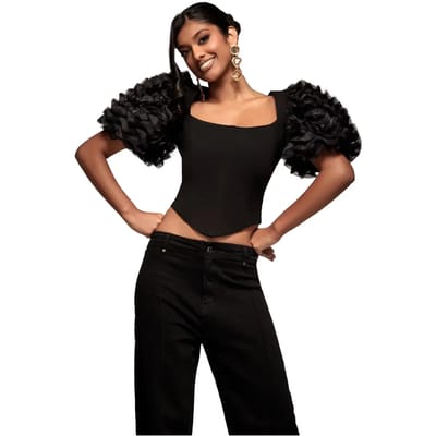 Corset met gestructureerde mouwen dames Goddiva Scuba 3D