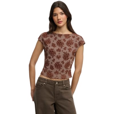 Superdry - Flocked Mesh Top met Korte Mouwen - Dames - Tops