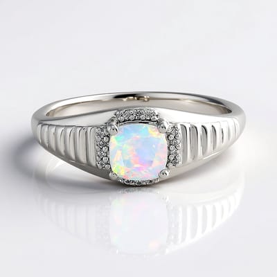 Cavill - Zilveren Ring met 0,605 ct Welo-opaal Antiek Kussen en 0,116 ct Cambodjaanse Zirkonia - 925 Sterling Zilver - Luxe Dames Sieraad