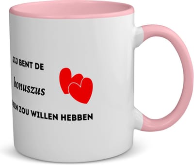 Akyol - jij bent de bonuszus die iedereen zou willen hebben koffiemok - theemok - roze - Zus - geweldige bonuszus - liefste bonuszus - verjaardag - cadeau - kado - bedankje - geschenk - 350 ML inhoud