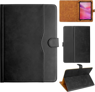 SnelShoppen - Universele Lederen Hoes voor 9.6 10 10.1 10.5 11 Inch Tablet - Zwart - Bescherming voor Doogee, Redmi en Meer - Ideaal voor Thuis en Op