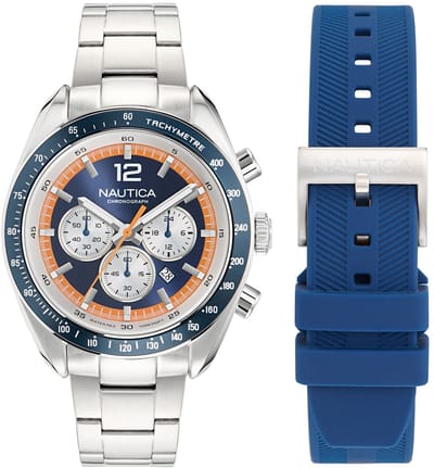 Nautica Kedge Quartz Analoog Horloge Silver Tone Kast: 100% Roestvrij Staal | Armband: 100% Roestvrij Staal 46 mm NAPKDS604
