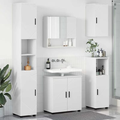 vidaXL - Badkamermeubel - Set - met - opslag - 5 - pcs - Wit - Bewerkt - hout - & - Metaal