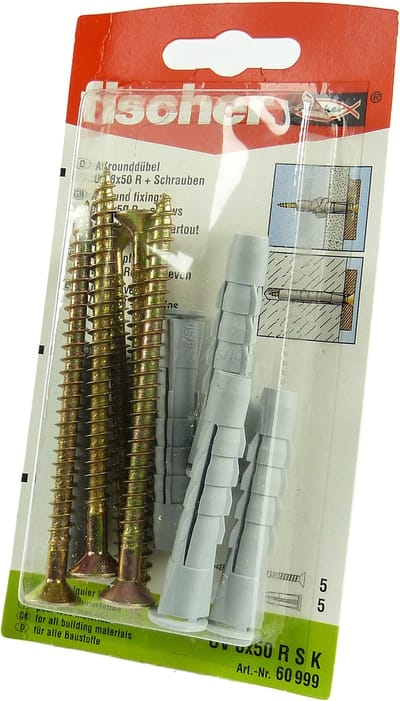 Fischer Universal plug with screw UX 8x50 RSK (5 Content plugs & 5 screws) # 60999 Universele universele wand van nylonpluggen