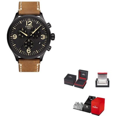 TISSOT Heren Soko Collectie Horloge T116.617.36.057.00- Black Dial Brown Strap