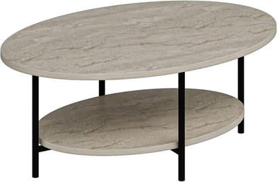 Elegante Koffietafel - Salontafel Marmerlook - Woonkamer Inrichten - 18mm Dik Melamine - 90x60x36 cm - Travertijn