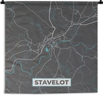 Wandkleed - Wanddoek - Kaart – Plattegrond – Stadskaart – Stavelot – België - Grijs - 180x180 cm - Wandtapijt