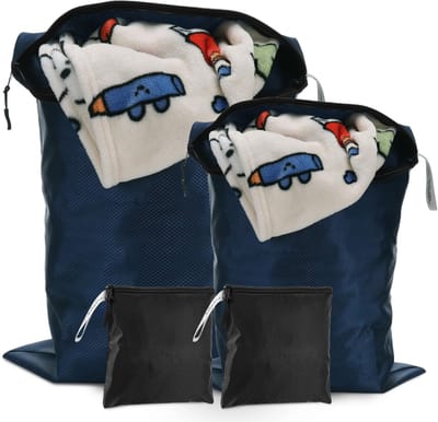 Dailygoods - 4 stuks waszakken, opvouwbare reistas voor vuile kleding, herbruikbare en waterdichte natte tassen met ritsen voor zwemmen, yoga, training, reizen familievakantie (blauw en zwart)
