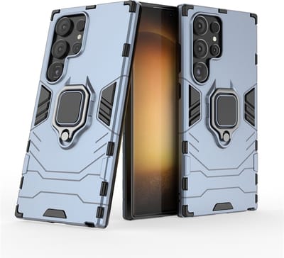 MobyDefend Hoesje - Geschikt voor Samsung Galaxy S24 Ultra - Dubbelgelaagde Pantsercase Met Standaard - Blauw