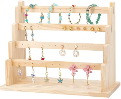 MTTProducts - Houten Oorbellenhouder - Sieraden Organizer - 4 Laags - Oorbellen en Oorbellenstandaard - Geschikt voor Vrouwen - 32 x 15 x 25 cm