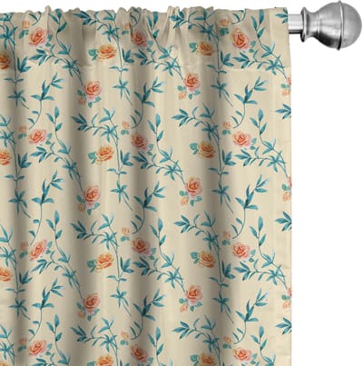ABAKUHAUS Bloemen gordijnen – Aquarelrozen – 2x75x175 cm – Champagne multicolor