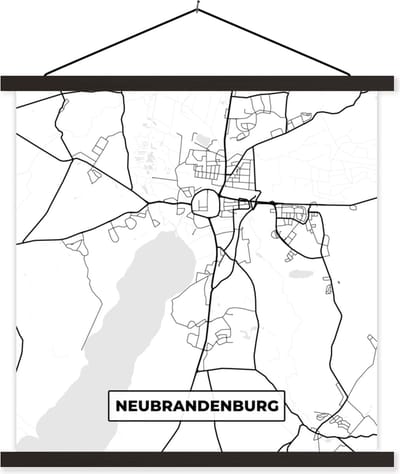 Posterhanger incl. Poster 60x60 cm - Schoolplaat - Neubrandenburg - Stadskaart - Kaart - Plattegrond - Textielposter - Zwarte latten - Stadskaart