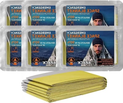 Nooddekens Set - Thermodekens Overleven - Buiten Beschermen - 90% Warmte Reflectie - 6 Stuks 210x160 - Goudkleurig