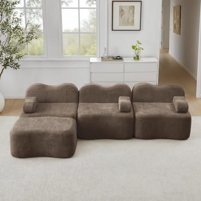 DESMIU Hoekbank 288 X 167 X 70 Cm - Modulaire 3-Zits Met Ottoman En Diepe Zitting - Voor Woonkamer En Appartement - Fluweel Bruin
