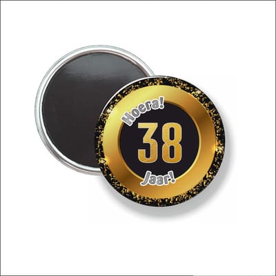 Button Met Magneet 58 MM - Hoera 38 Jaar - NIET VOOR KLEDING