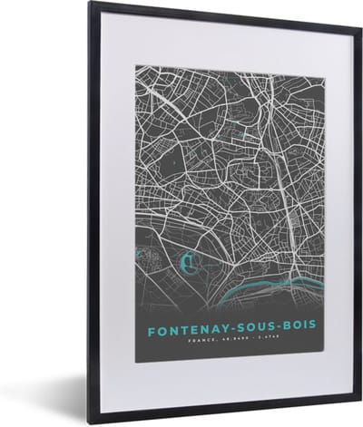 Fotolijst incl. Poster - Fontenay-sous-Bois - Frankrijk - Stadskaart - Plattegrond - Kaart - 30x40 cm - Posterlijst