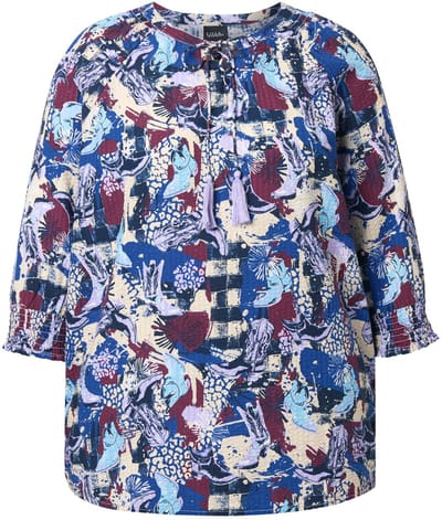 Ulla Popken - Dames - Cupro blouse vetersluiting oversized ronde hals 3/4-mouw - Donker kiezel - Maat 42+