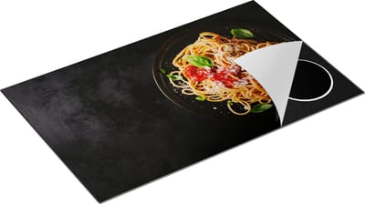 Chefcare Inductie Beschermer Bord Italiaanse Spaghetti op een Marmeren Plaat - 85x52 cm - Afdekplaat Inductie - Kookplaat Beschermer - Inductie Mat
