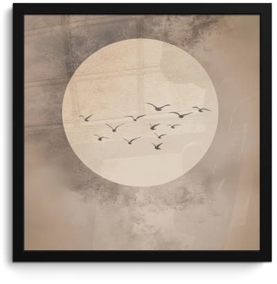 Poster in lijst - Fotolijst 40x40 cm - Posters - Vogel - Beige - Japandi - Posterlijst zwart - Decoratie - Wanddecoratie woonkamer - Muurdecoratie slaapkamer