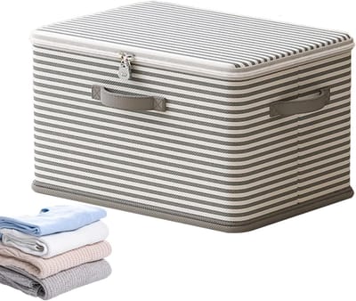 Dekbed Opbergzakken - Beddengoed Organizer - Ruimte Besparen - Herbruikbaar en Afsluitbaar - 32x24x18cm - Gestreepte Grijze Lock Tromp
