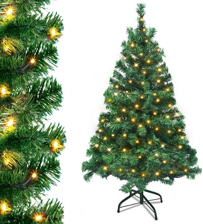 NAIZY Kunstkerstboom met verlichting 180 cm PVC Dennenboom Kerstboom Kunstboom met standaard Nepkerstbomen Kerstdecoratie, Groen