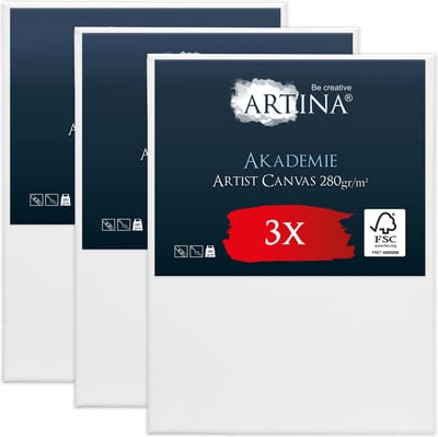 Artina Akademie – Set van 3 Schilderdoeken Canvas 70x100 cm – Spieraam van FSC® Hout – Wit Canvas 100% Katoen – 280 g/m156
