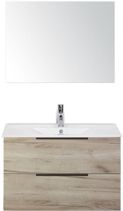Seville Badmeubelset 80 cm - Craft Oak Edge Greep - Wastafel Enjoy met Spiegel