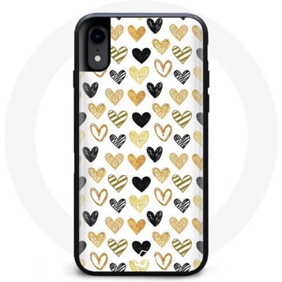 Hoesje - Zwart Gouden Hartjes - iPhone XR - Flexibel - Synthetisch - Glanzend